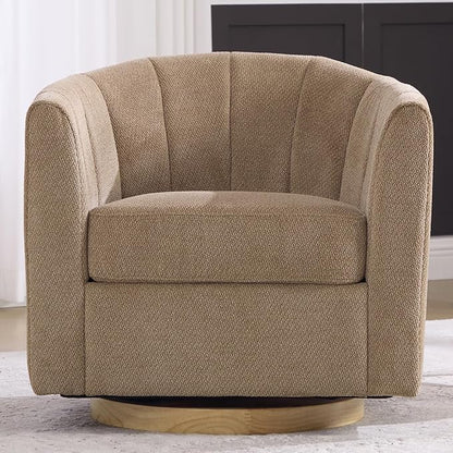 Swivel Barrel Chair, 360 Degree Round Swivel Accent Chair for Living Room, Mid Century Modern Upholstered Accent Chair,Comfy Tufted Sofa Armchairs for Bedroom,Nursery,Chenille,Taupe