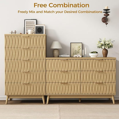 Dresser for Bedroom, 47" Wide 5 Drawer Dresser, Modern Wood Chest of Drawers for, Bedroom, Living Room, Entryway, Natural