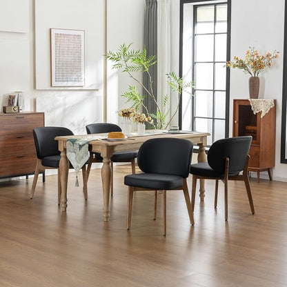 YOUNIKE Dining Chairs Set of 8 Modern Kitchen Dining Room Chairs Black | Faux Leather Upholstered Armless Side Accent Chair with Back Wide Padded Seat Wooden Leg, Soft, Waterproof, Comfortable