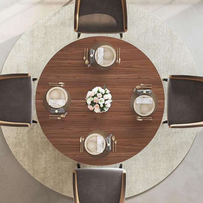 IBF 47" Round Dining Table for 4-6, Circle Kitchen Table with Storage Shelf, Circular Dining Room Tables with Fridge Space, Wood Dinner Tables for Home Kitchen, Walnut (Only Table)