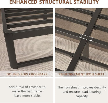 ZTH Full Size Metal Platform Bed Frame 14 in, No Box Spring Needed, Black | Heavy duty support, Underbed storage, Noise-free design, Anti-slip clips, Rounded legs, Easy assembly, Headboard compatible
