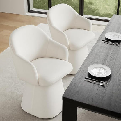 KISLOT Swivel Dining Chairs Set of 1, Upholstered Modern Barrel Dining Chairs with 360° Swivel Base, Chenille Velvet Fabric Accent Kitchen Chairs with Arms, Padded Dining Room Chairs, Cream