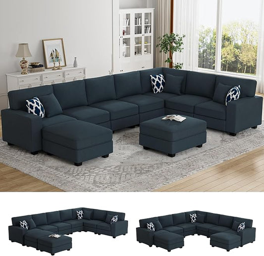 Legend Vansen Oversized Modular Sectional Sofa,U/L‑Shaped Reversible Couch with Ottoman,Deep Seat Plush Polyester Sofa for Living Room,9‑Seater,Charcoal