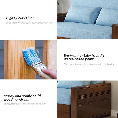 3 in 1 Pull-Out Convertible Sofa Bed, 59" Blue Plush Cushion Sleeper Couch, Reversible Chaise, Walnut Solid Wood Frame for Home, Office, Apartment