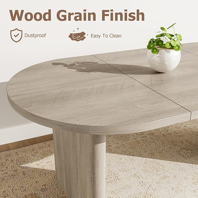 IDEALHOUSE 70.8" Oval Dining Table for 4-8, Wood Kitchen Table with Double Pedestal Base, Spacious Dining Room Table for Kitchen, Living Room, Reception Area, Natural Finish, Retro Gray