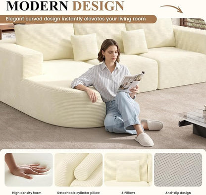 Modular Sectional Sofa Bed,Convertible Cloud Couches for Living Room,2 Chaise Corduroy Boneless Couch Sleeper Sofa Set,Oversized Chaise Lounge Chair for Bedroom,No Assembly Required,Beige 1PCS