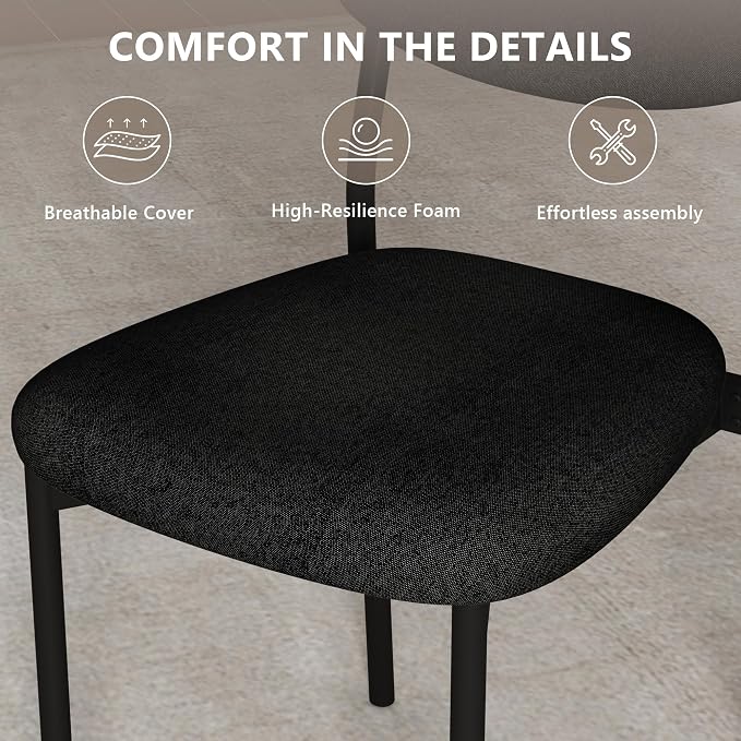 Einhomn Upholstered Dining Chairs Set, Modern Stackable Dining Room Chairs with Soft Velvet Backrest, Kitchen Chairs with Sturdy Metal Legs for Living Room, Restaurant, Set of 6,Black
