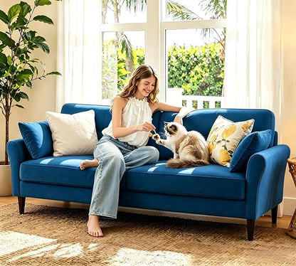 Loveseat Sofa, 69" Love Seat Couches, Comfy Velvet Small Couches for Small Spaces with 2 Pillows, Tool-Free Setup Sofas & Couches, 700lb Load Sofas for Living Room, Mini Couch for Bedroom, Blue Couch