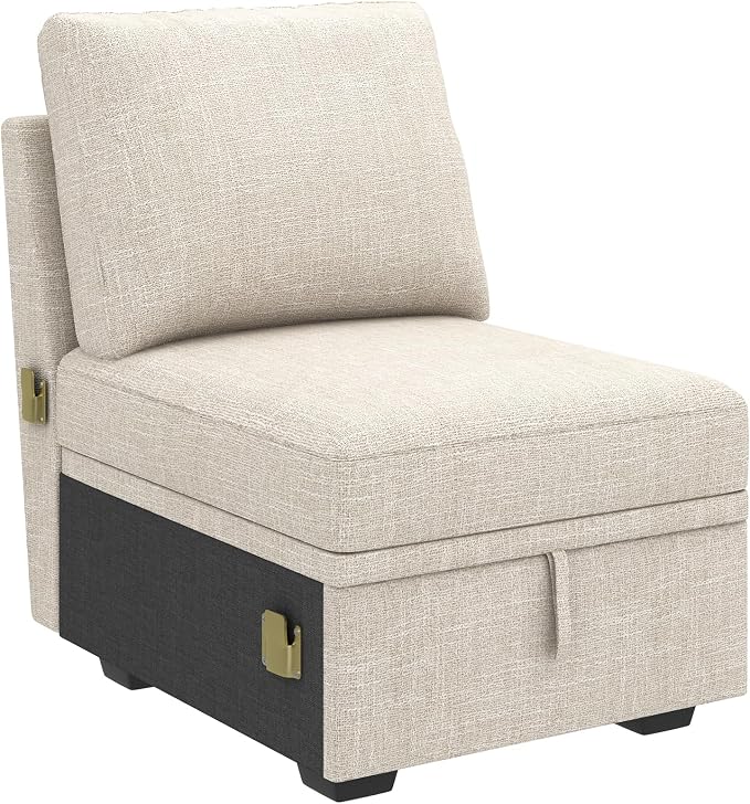 HONBAY Single Seat for Modular Sectional Sleeper Sofa with Pull Out Bed, Customizable Armless Chair for Sectional Couch, Beige