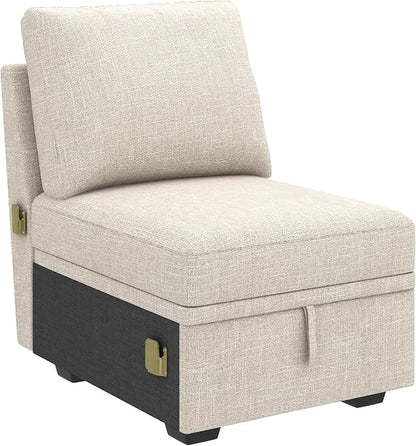 HONBAY Single Seat for Modular Sectional Sleeper Sofa with Pull Out Bed, Customizable Armless Chair for Sectional Couch, Beige