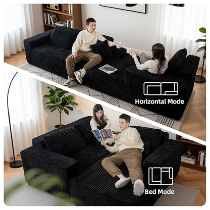 Claiks 104" Boneless Couch, Cloud Couch Sectional, L-Shape Corduroy Modular Sectional Sofa Deep Seat, Upholstered Couches for Living Room, No Assembly Required, Black, Right Facing Chaise