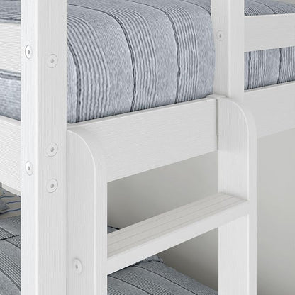 Grain & Grove Bear Twin Over Twin Bunk Bed, Sturdy Bunk Bed Frame for Kids, Plywood Bunk with Ladder, Guardrail, and Slats, No Box Spring Required, Brushed White