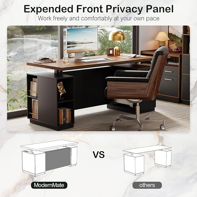 ModernMate 71" Standing Desk with File Cabinet, AC/USB, 1.18" Desktop, L Shaped Height Adjustable Desk, Electric Furniture Set with Multiple Functions for Home and Office, Black Walnut