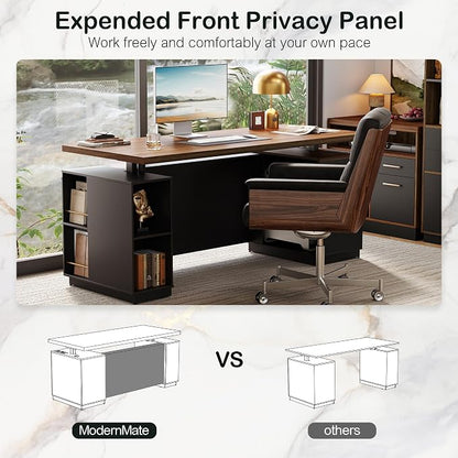 ModernMate 71" Standing Desk with File Cabinet, AC/USB, 1.18" Desktop, L Shaped Height Adjustable Desk, Electric Furniture Set with Multiple Functions for Home and Office, Black Walnut