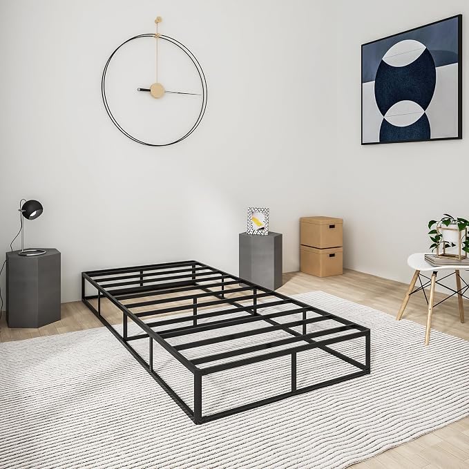 Qingzhou Box Spring Twin Bed Bases, 9 Inch High Metal Twin Box Spring Only, Heavy Duty Mattress Foundation with Fabric Cover, Easy Assembly, Quiet Noise Free, Non Slip, Black