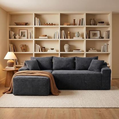 95" L-Shaped Cloud Sectional Couch, Left Facing Modular Compressed Boneless Sectional Sofa with Chaise Lounge, Plush Corduroy Boneless Corner Sofa for Living Room