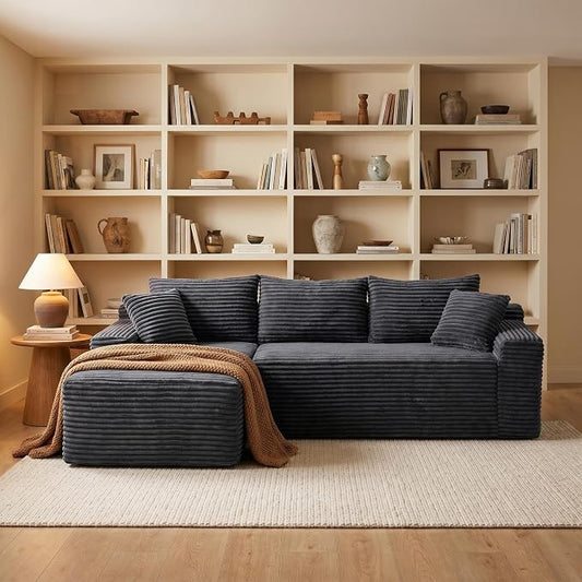 95" L-Shaped Cloud Sectional Couch, Left Facing Modular Compressed Boneless Sectional Sofa with Chaise Lounge, Plush Corduroy Boneless Corner Sofa for Living Room
