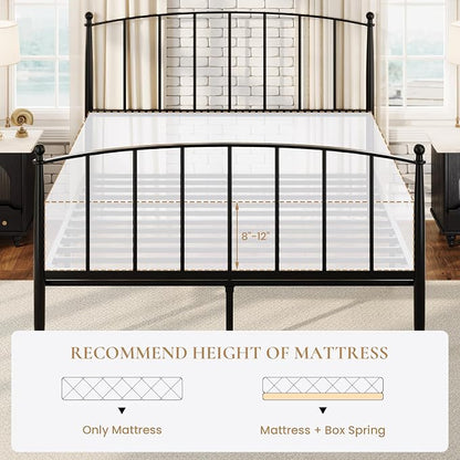 SHA CERLIN Full Size Metal Platform Bed Frame with Victorian Style Iron-Art Headboard and Footboard, Easy Assembly, No Box Spring Needed, Black