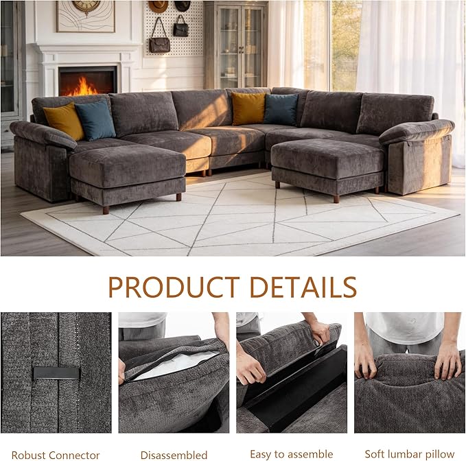 Oversized L Shaped Sectional Couch for Living Room, Extra Large Deep Seat Modular Sectional Sofa with Washable Covers, Modern Cloud Couch for Apartment, Bedroom (Gray, 3 Seater)