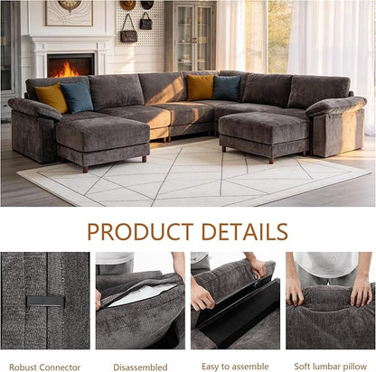 Oversized L Shaped Sectional Couch for Living Room, Extra Large Deep Seat Modular Sectional Sofa with Washable Covers, Modern Cloud Couch for Apartment, Bedroom (Gray, 3 Seater)