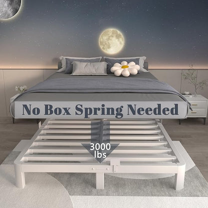 ITIMIDI 10 Inch White Bed Frame King Size with Metal Gaskets,Metal Platform Bed Frame King, No Box Spring Needed, Heavy Duty Steel Support 3500 LBS, Anti-Slip Mattress Stopper, Easy Assembly