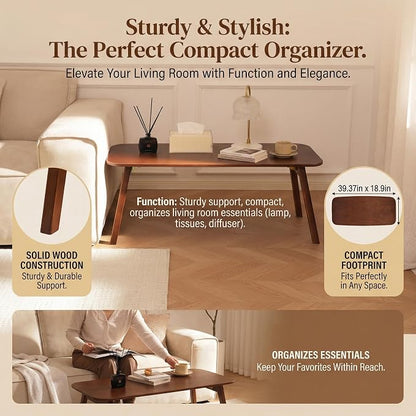 Baveke Folding Coffee Table- Foldable Floor Tables, Mid Century Coffee Table for Living Room, Small Coffee Tables Solid Wood Japanese Low Table for Sitting on Floor, No Assembly, 39.4''-Brown