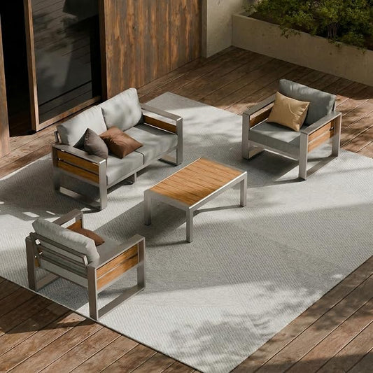ZANDOR Aluminum Outdoor Patio Furniture Set with Table,4 Seat, Silver | Rustproof,High weight capacity,Water-repellent,Washable Cover,All-Weather Resistant,Easy clean,for Poolside Backyard Deck