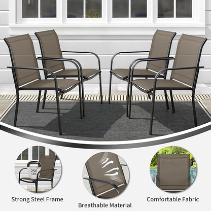 SUNCROWN 5 - Piece Outdoor Dining Set, Patio Furniture Set with 4 x Textilene Dinning Chairs and 41" Metal Round Table with Umbrella Hole for Lawn Garden Backyard Deck, Brown
