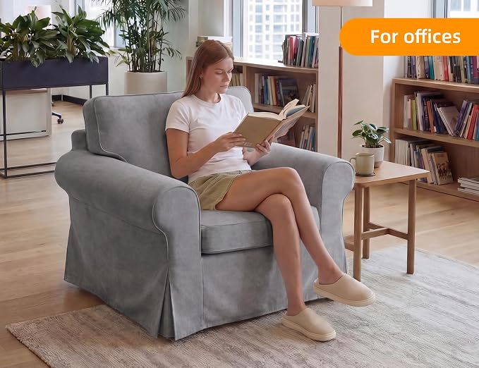 Mistpeople Modern Loveseat Sofa Couch, Upholstered Comfy Sofa with Pillows & Armrests, Deep Seating Couch with Removable Cover for Living Room Bedroom Apartment Office Small Spaces,Grey