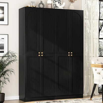 Cyclysio 80" Kitchen Pantry, Extra Tall Arch Storage Cabinet with 8 Soft Close Doors and Adjustable Shelves, Freestanding Wood Cupboard with Seamless Fit Wall for Dining Living Room Bathroom Furniture