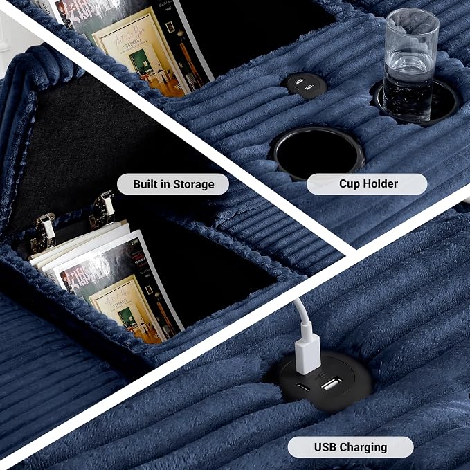 ivoros 111 Inch Modular Sectional Sofa Couch, Oversized Modern Cloud Couch for Living Room, L Shape Couches with Ottomans, USB Ports and Cup Holders, Blue Corduroy Boneless Sofas, Sofa in a Box