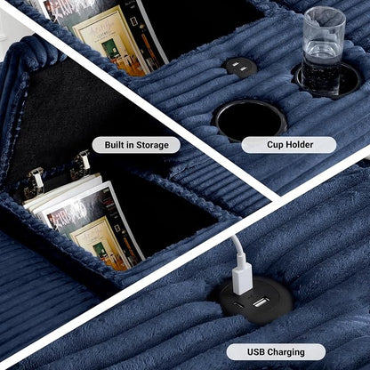 ivoros 111 Inch Modular Sectional Sofa Couch, Oversized Modern Cloud Couch for Living Room, L Shape Couches with Ottomans, USB Ports and Cup Holders, Blue Corduroy Boneless Sofas, Sofa in a Box