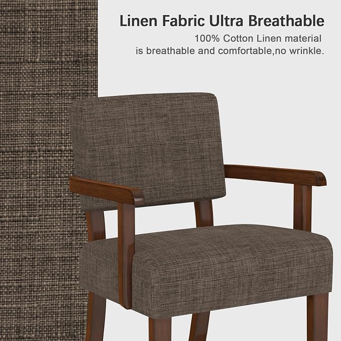 FAGAGA Accent Chair,Armchairs with Solid Wood Frame and Legs,Upholstered Reading Leisure Chair for Bedroom,Office,Waiting Room (Linen, Brown, One Chair)