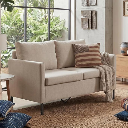 TYBOATLE Modern Beige Small Loveseat Sofa Couch for Living Room, 51 Inch Upholstered 2-Seater Love Seats w/Iron Legs for Compact Small Space, Apartment, Bedroom, Dorm, Office