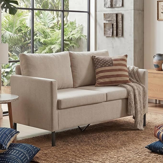 TYBOATLE Modern Beige Small Loveseat Sofa Couch for Living Room, 51 Inch Upholstered 2-Seater Love Seats w/Iron Legs for Compact Small Space, Apartment, Bedroom, Dorm, Office