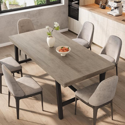 GarveeHome Industrial Dining Table for 6-8 People, 70.87" Long Large Kitchen Table with Sturdy Metal Frame, Rectangular Counter for Dinner, Kitchen, Dining Room (Grey, 71" Non-extendable)