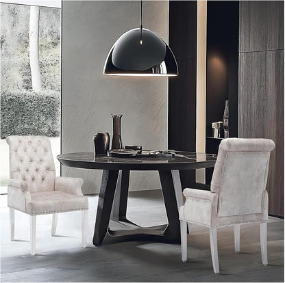 AODCHR Upholstered Velvet Accent Dining Chair, Elegant Tufted Dining Room Kitchen Room Arm Chair with Stainless Steel Leg, Beige
