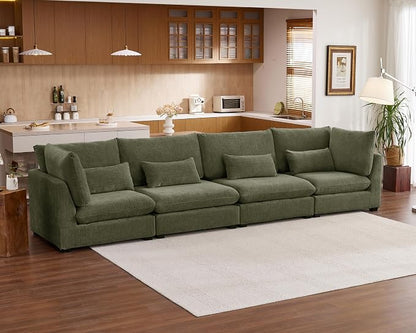 154" Oversized Chenille Couch Modular Sectional Sofa, Washable Cloud Couch Sectional, 4 Seater Sectional Couches for Living Room, Fully Cover Removable, Basic 4 Seater, Chenille, Green