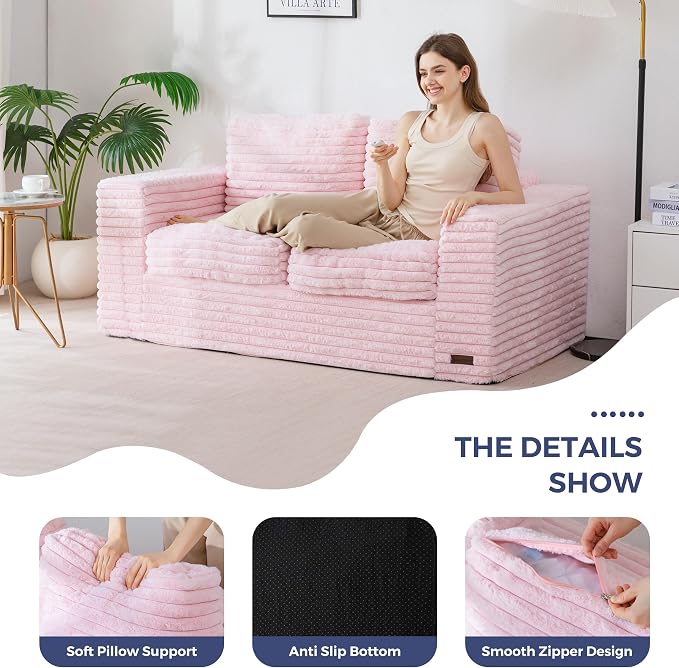 MAXYOYO Boneless Loveseat Sofa Couch for Adults, Floor Bean Bag Couch Sofa | Faux Fur Sofa with Armrests and Back Support, Plush Foam Filled Lounge Couch, Cozy Bean Bag Couch for Living Room, Apartment