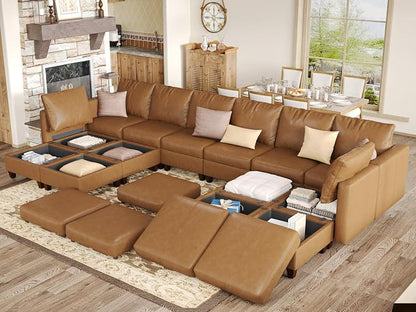 EASE MOOSE Large U Shaped Modular Sectional Sofa with Storage, Faux Leather Oversized Modular Sectional Couch with Chaises for Living Room