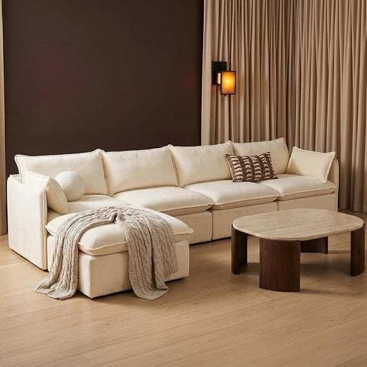Cloud Modular Sectional Sofa, Oversized Deep Seat Comfort, Luxe Chenille | Fully Removable Washable Covers, Memory Foam Seat Cushions, Storage Ottoman, Premium Fabric