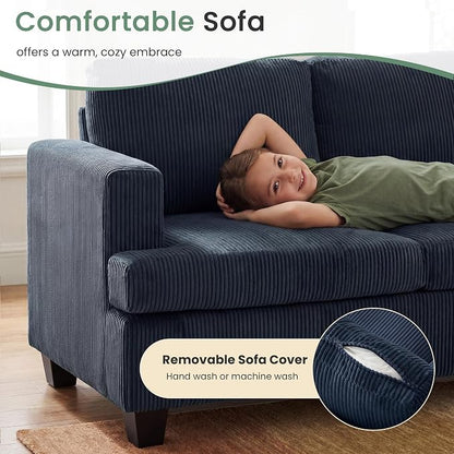 YOUDENOVA Sofa Couch, 3 Piece Set Comfy Sofa, 2 Loveseat & 3 Seater Sofa with Deep Seats for Living Room, Modern Sleeper Couch, Blue Corduroy