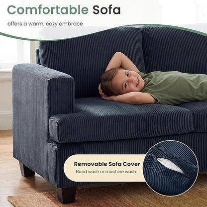 YOUDENOVA Sofa, 3 Piece Set Comfy Sofa, Loveseat & 2 3-Seater Couch with Deep Seats for Living Room, Modern Sleeper Couch, Blue Corduroy