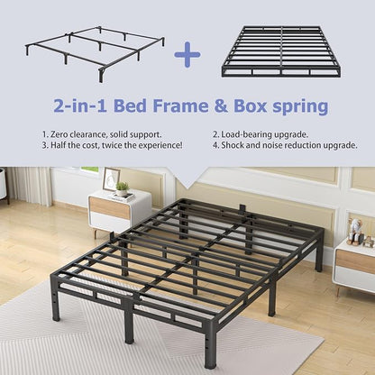 NKZ 12 Inch Twin Size Bed Frame, Metal Bed Frame & Box Spring 2 in 1 Platform with Round Corner Legs, 4000Lbs Heavy Duty Metal Frame, Mattress Slide Stopper, Headboard Hole, Noise-Free, Easy Assembly