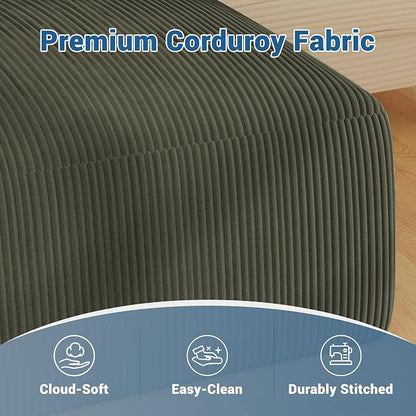 40" Oversized Large Square Corduroy Ottoman Pouf - Poofy Plush Foot Rest with Foam Chunk Filling, Movable Floor Pouf Footstool & Ottoman Coffee Table for Living Room Couch Bedroom, Green(2 Pieces)