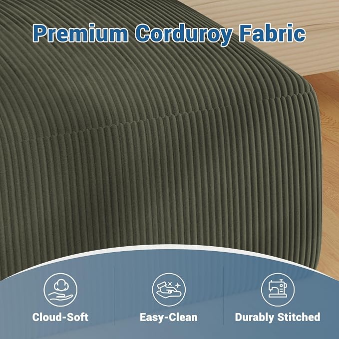 40" Oversized Square Corduroy Ottoman Pouf - Poofy Soft Foot Rest with Foam Chunk Filling, Movable Large Ottoman Pouf Footstool for Living Room Sofa Couch Bedroom, Green(1 Piece)