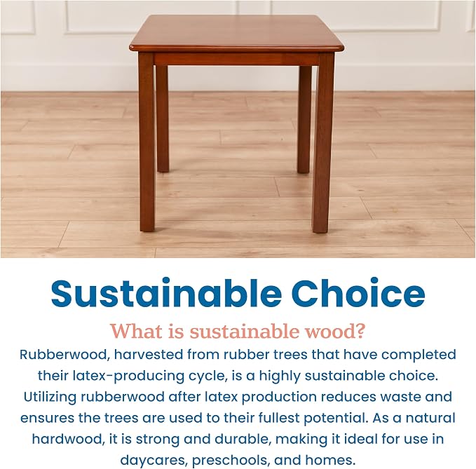ECR4Kids 24in Square Hardwood Table with 22in Legs, Kids Furniture, Dark Walnut