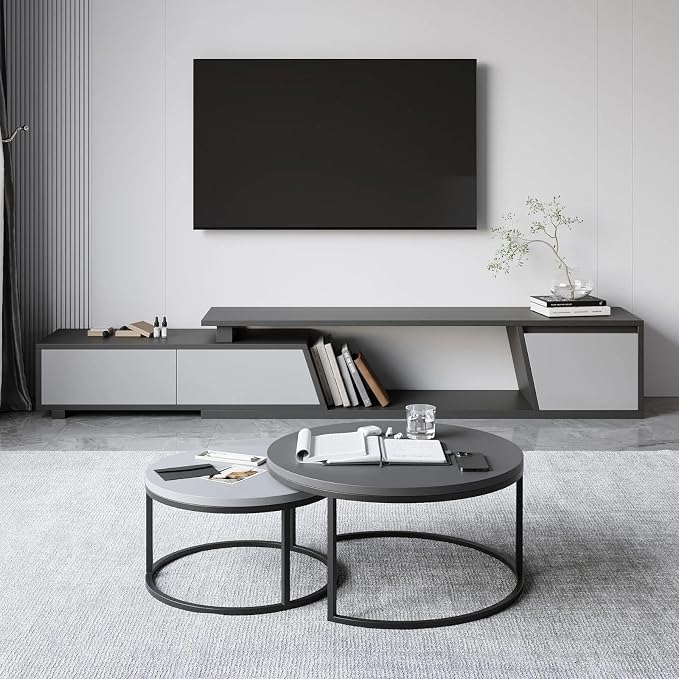 homary Extendable TV Stand with 3 Drawers Minimalist Rectangle Entertainment Center Walnut TV Console Table Up to 110"