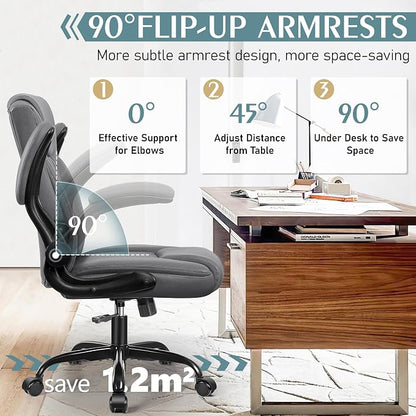 Leather Office Chair, PU Home Computer Desk Chairs with Ergonomic Back Support, 360°Swivel Free，Small Gaming Chair with Wheels and Adjustable Armrests, for Short People Use