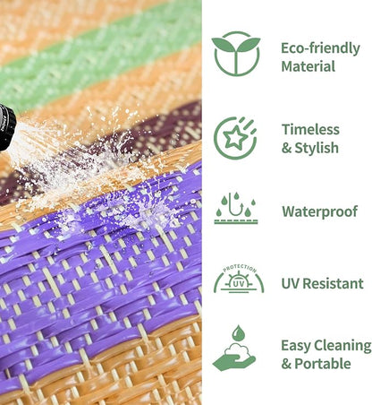 GENIMO Outdoor Rug for Patio Clearance, 9'x12' Reversible Plastic Straw Rugs, Lightweight Waterproof RV Camping Mat for Camper, Balcony, Deck, Backyard, Picnic, Rainbow